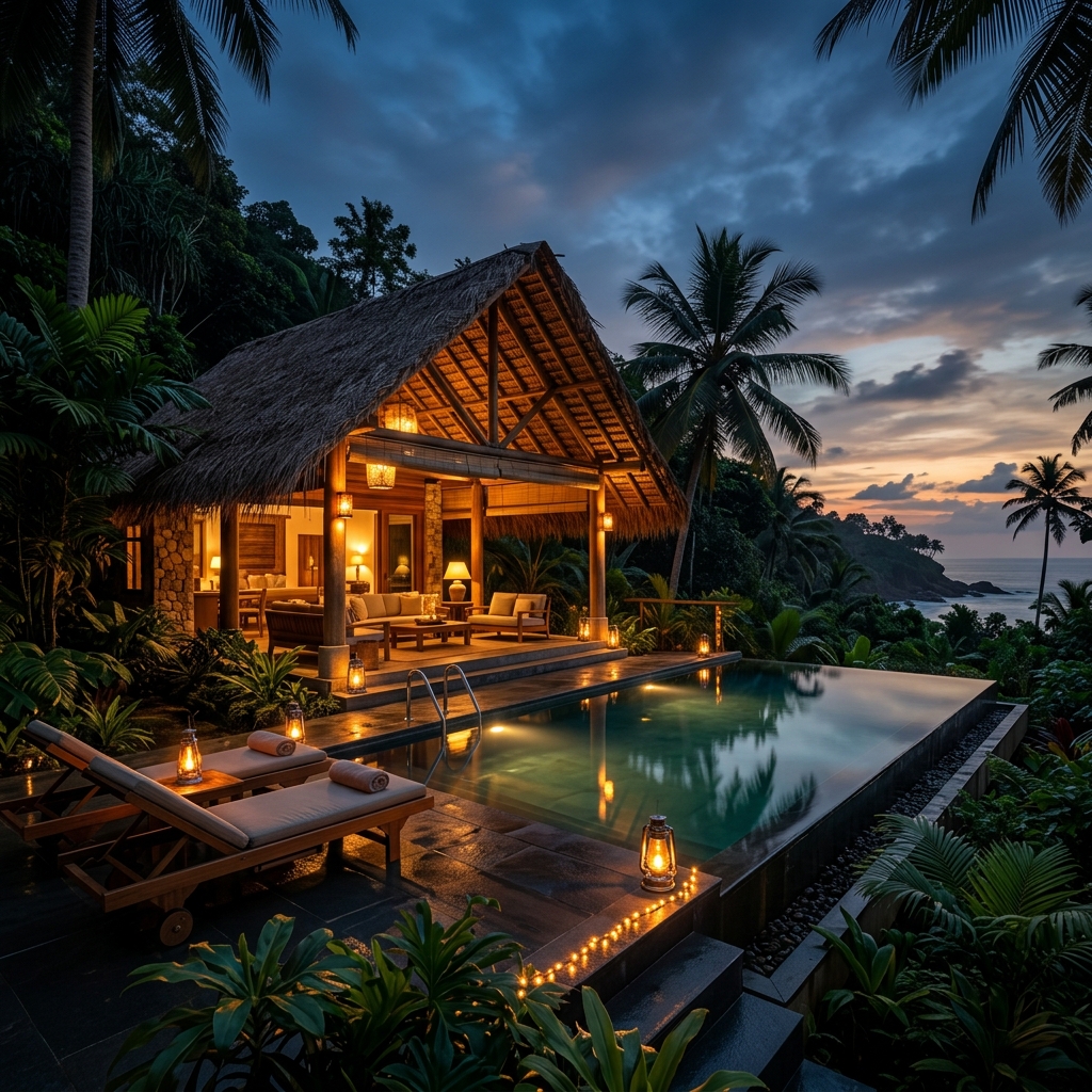 Darkened tropical villa